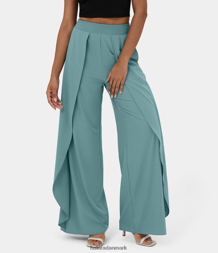 aktivt tøj dk Halara Kvinder Breezeful højtaljet sidelomme med flæser med brede ben, flydende hurtigtørre afslappede bukser mineralblå TH606J201