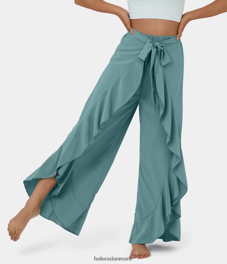 aktivt tøj dk Halara Kvinder Breezeful højtaljet slips foran flæsekant flydende hurtigtørre dansebukser mineralblå TH606J479