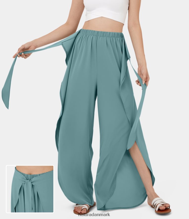 aktivt tøj dk Halara Kvinder Breezeful højtaljet slips foran palazzo flydende split brede ben hurtigtørre afslappede bukser mineralblå TH606J167