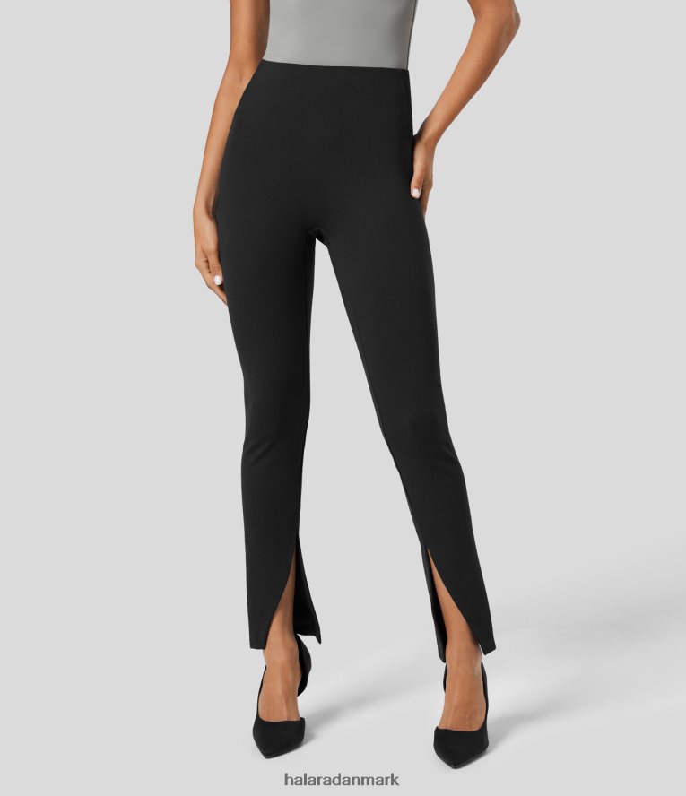 aktivt tøj dk Halara Kvinder højtaljede arbejdsbukser med split foran sort TH606J417