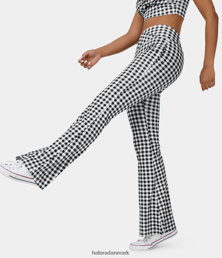 aktivt tøj dk Halara Kvinder højtaljede crossover vintage plaid afslappede super flare bukser hvid sort plaid TH606J301