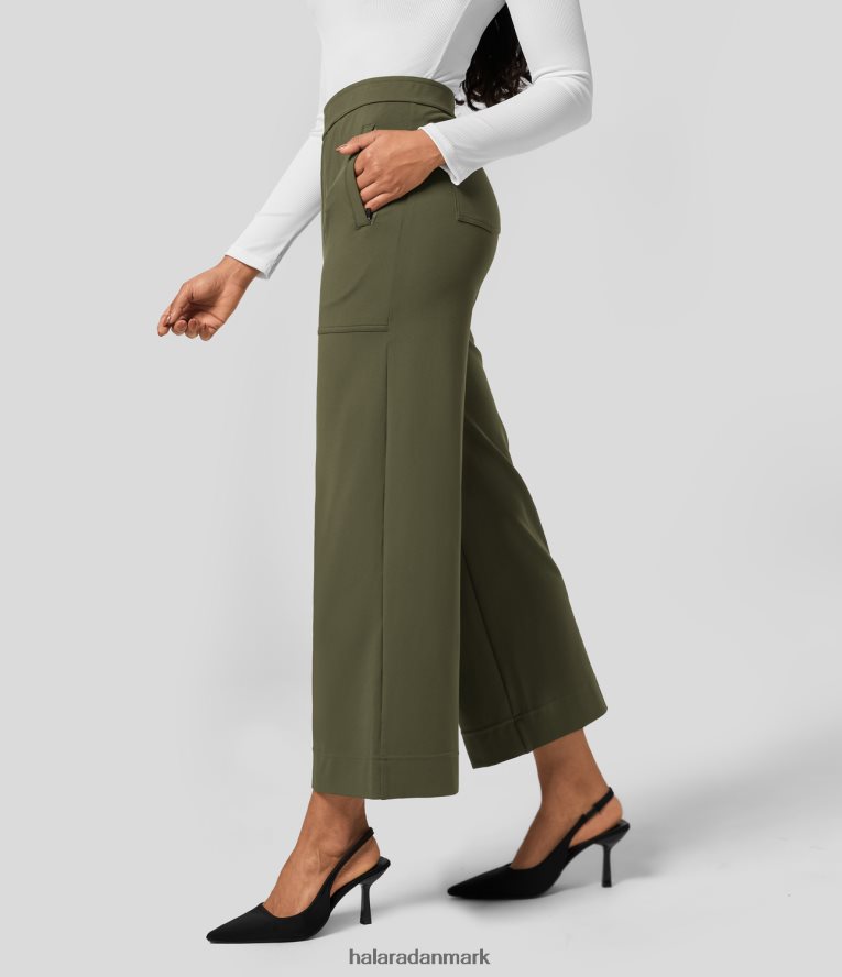 aktivt tøj dk Halara Kvinder højtaljede flere lommer arbejdsbukser med lige ben skovnat TH606J432