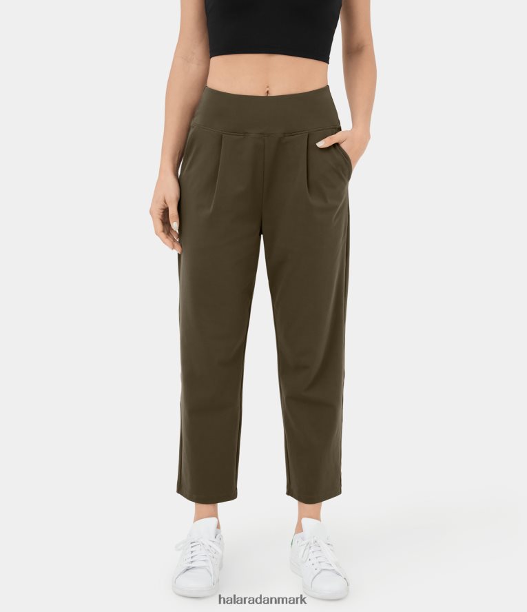 aktivt tøj dk Halara Kvinder højtaljede sidelomme rynket ankellange yoga-tilspidsede bukser original TH606J473