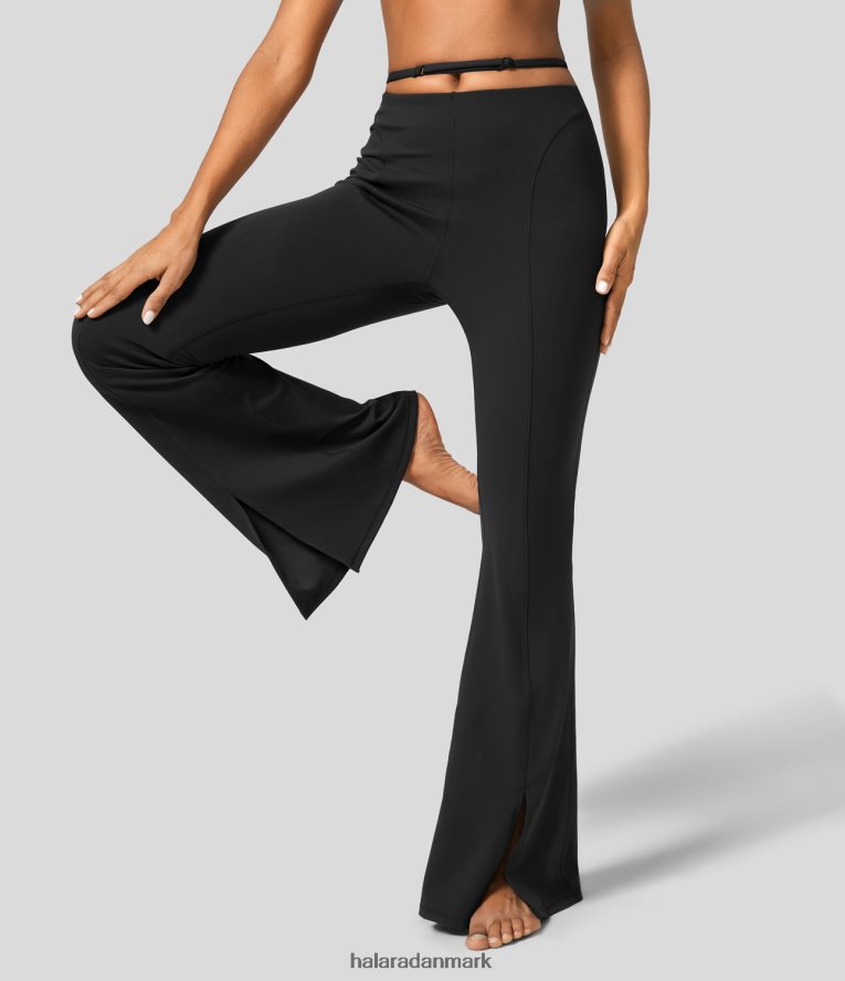 aktivt tøj dk Halara Kvinder mellemhøjde på kryds og tværs med justerbar rem med split yoga flarebukser sort TH606J386