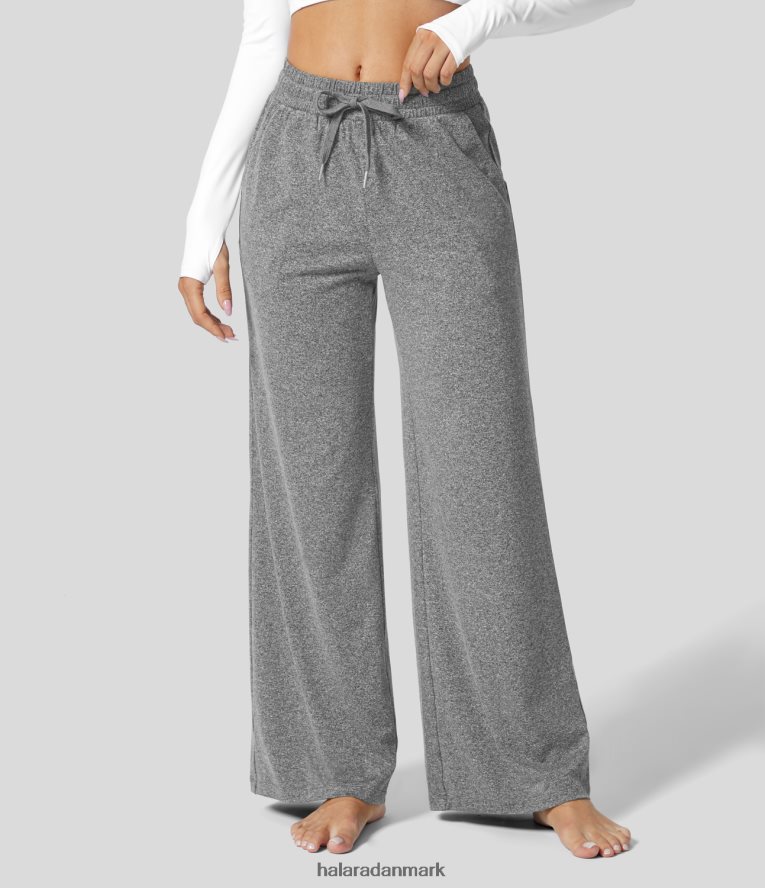 aktivt tøj dk Halara Kvinder mellemhøjde snørebukser i sidelomme med brede ben meleret lysegrå TH606J142