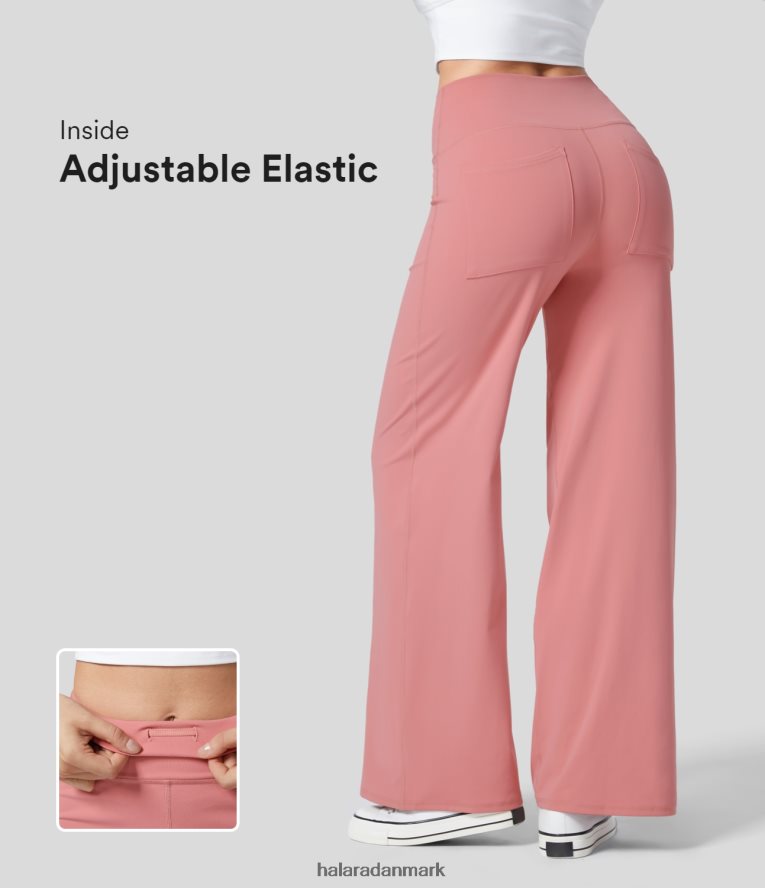 aktivt tøj dk Halara Kvinder softlyzero eco højtaljede indvendig justerbar elastisk baglomme yogabukser med lige ben slik pink TH606J476