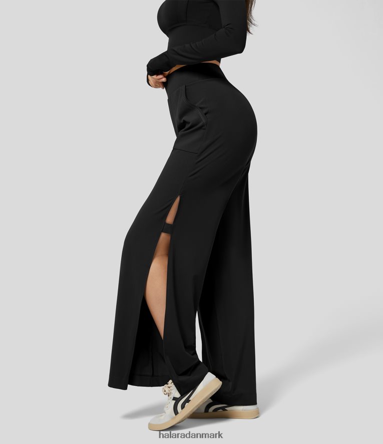 aktivt tøj dk Halara Kvinder softlyzero eco højtaljede sidelomme yogabukser med split-brede ben sort TH606J194