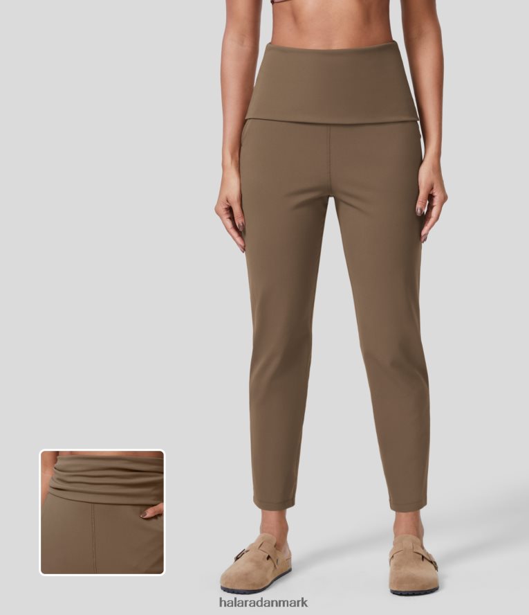aktivt tøj dk Halara Kvinder softlyzero eco super højtaljede yogabukser med rynket sidelomme rødbrun TH606J456