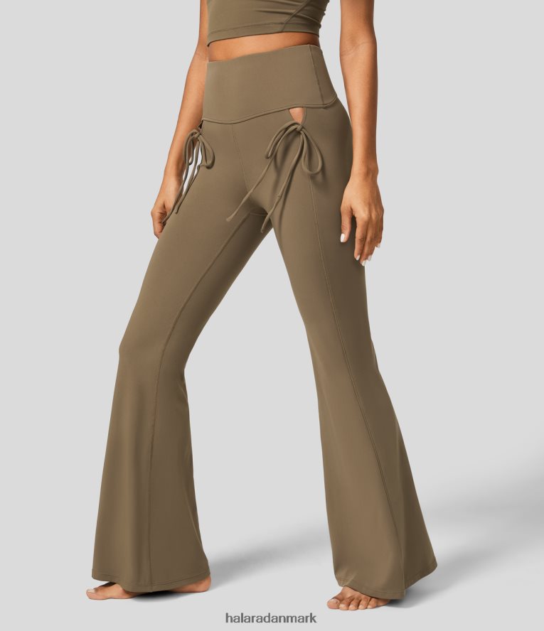 aktivt tøj dk Halara Kvinder softlyzero højtaljede skinny yoga flare bukser med slips foran kastanjebrun TH606J345