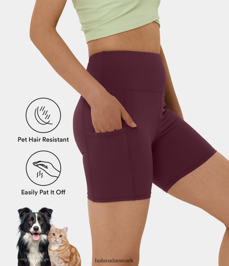 aktivt tøj dk Halara Kvinder pattoff kæledyrshårresistente højtaljede bikershorts i sidelomme 5'' rød mahogni TH606J1420