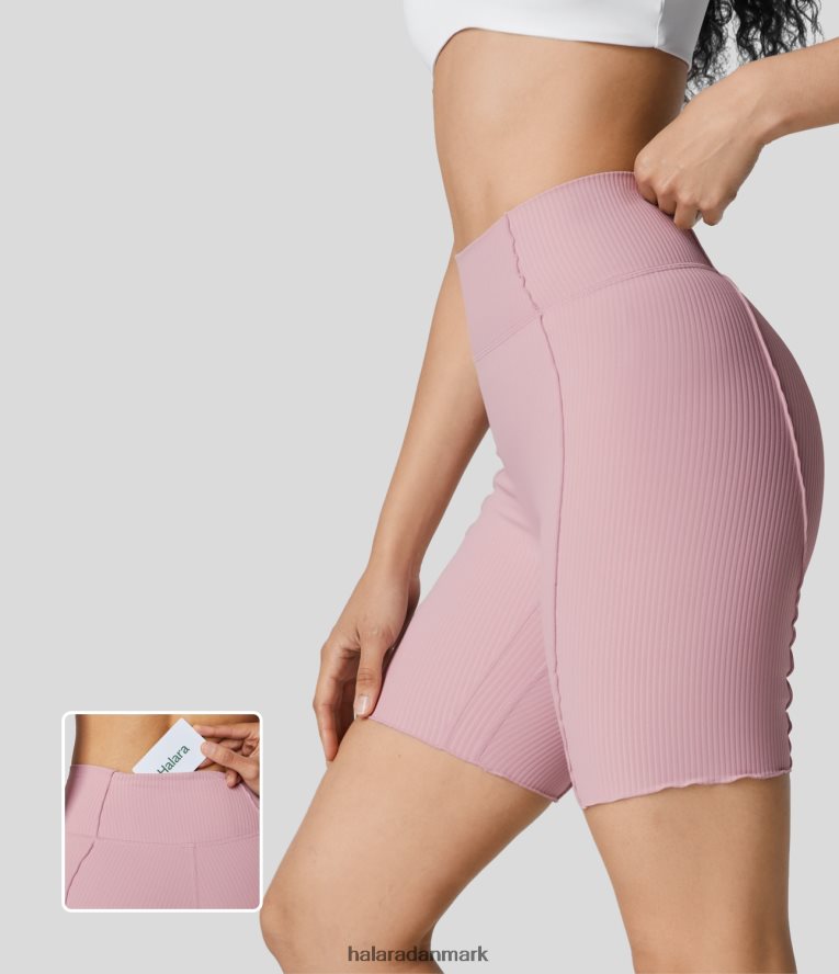 aktivt tøj dk Halara Kvinder ribbede højtaljede salatkanter baglomme yoga bikershorts 7'' bleget lilla TH606J1437