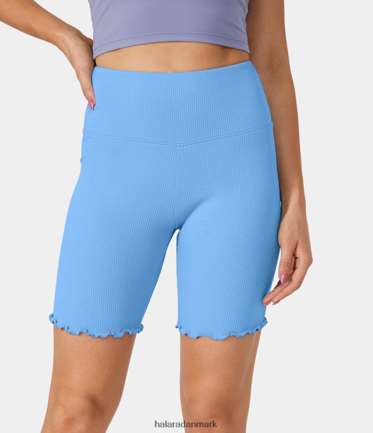 aktivt tøj dk Halara Kvinder ribstrikkede højaljede flæse yoga bikershorts 7" vista blå TH606J1440