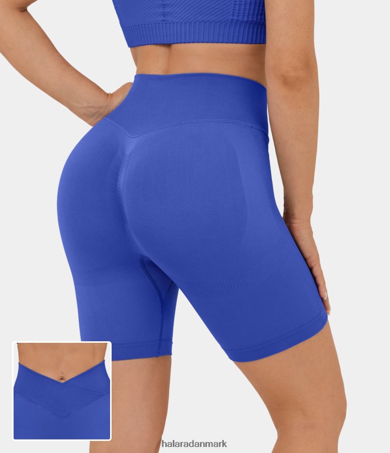 aktivt tøj dk Halara Kvinder sømløst flow højtaljede crossover rynkede yogabikershorts lotus blå TH606J1303