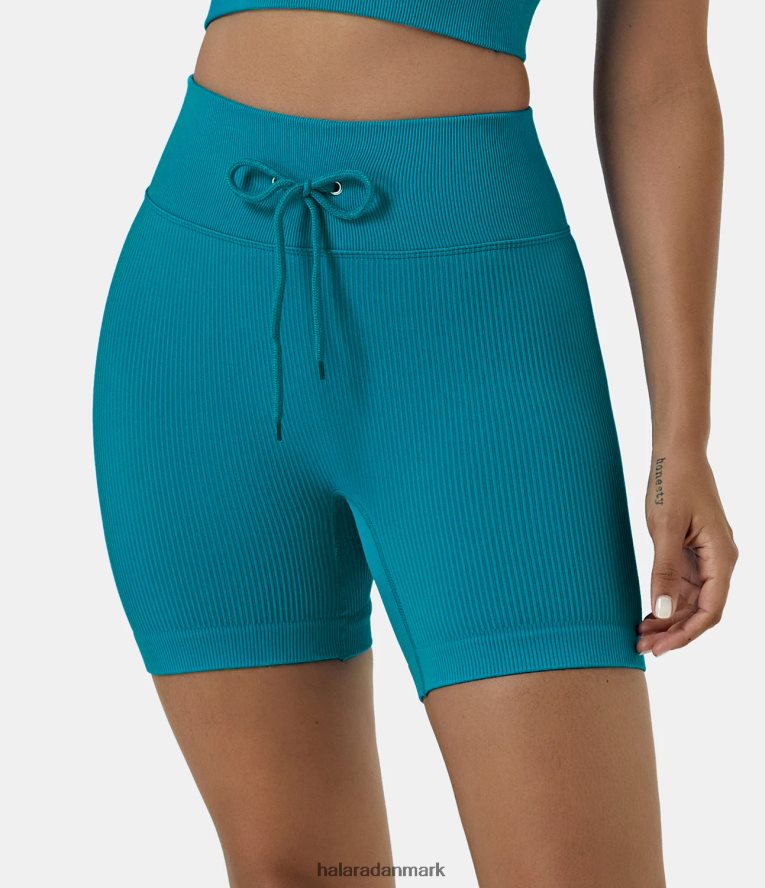 aktivt tøj dk Halara Kvinder sømløst flow højtaljede ribstrikkede bikershorts med snoretræk krikand TH606J1439