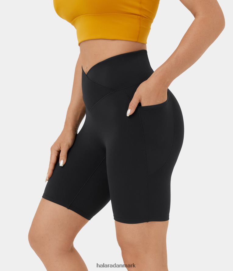 aktivt tøj dk Halara Kvinder softlyzero højtaljede crossover sidelomme yoga bikershorts 7" sort TH606J1281