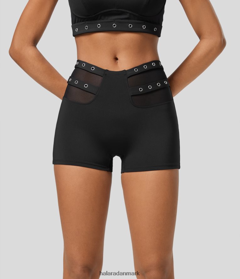 aktivt tøj dk Halara Kvinder softlyzero luftige mellemhøjde v-formet kontrastmesh cool touch afslappede bikershorts 3'' sort TH606J1425
