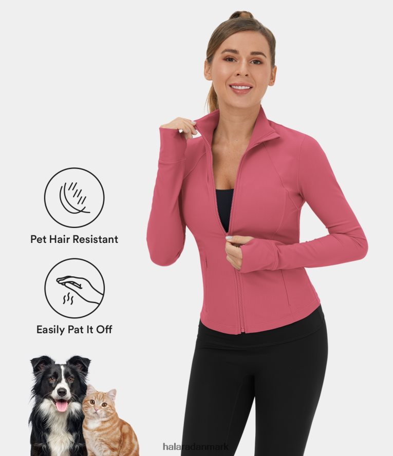 aktivt tøj dk Halara Kvinder patitoff flow kæledyrshårresistent stander krave lynlås sidelomme tommelfinger hul cropped casual jakke Ørkenrose TH606J1943