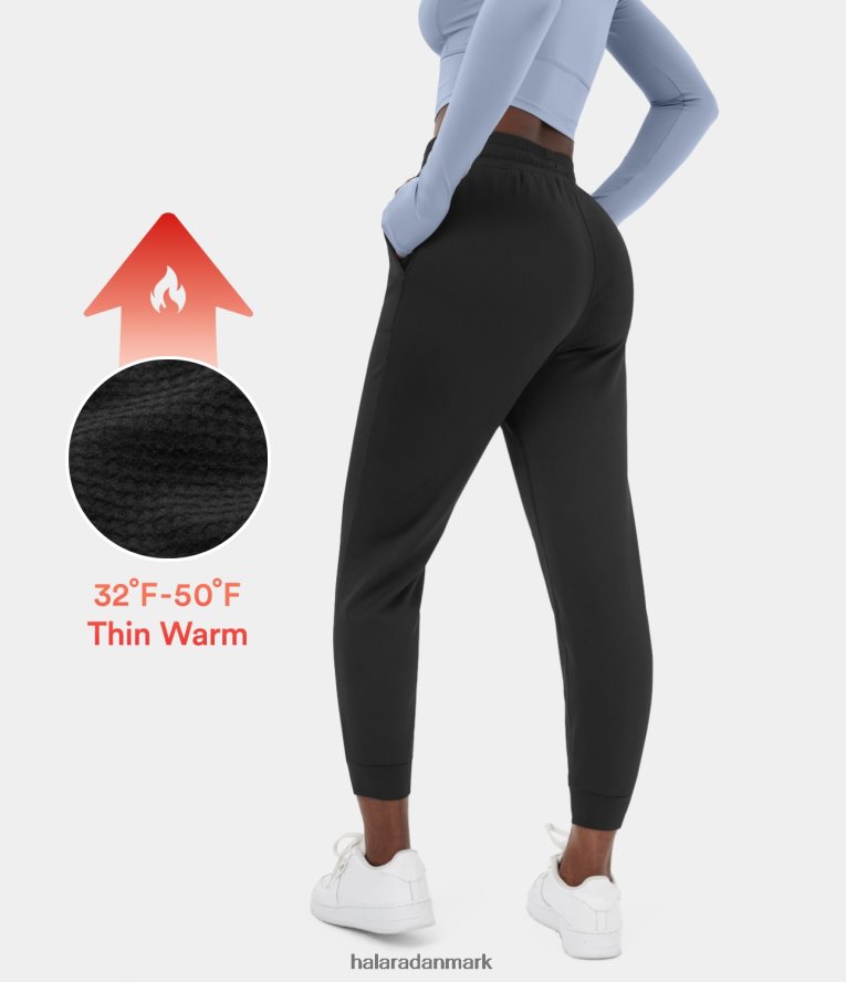 aktivt tøj dk Halara Kvinder 3D fleece elastisk linning løbebånd sidelomme fleece afslappede joggers sort TH606J78