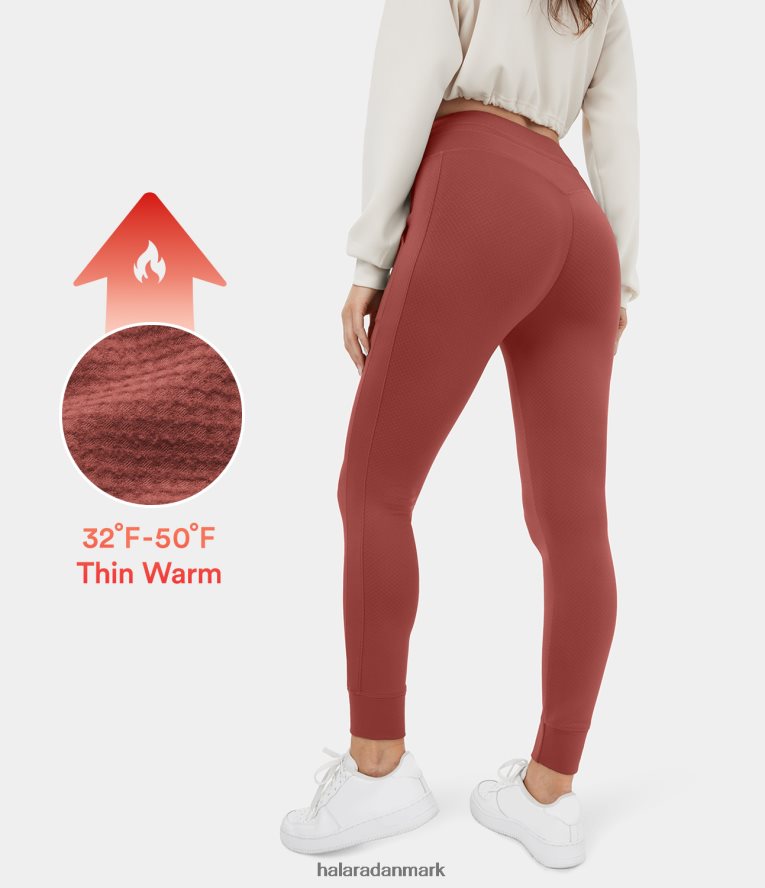 aktivt tøj dk Halara Kvinder 3D fleece højtaljede snøre i sidelomme almindelig fleece afslappede joggers i fuld længde marsala TH606J62