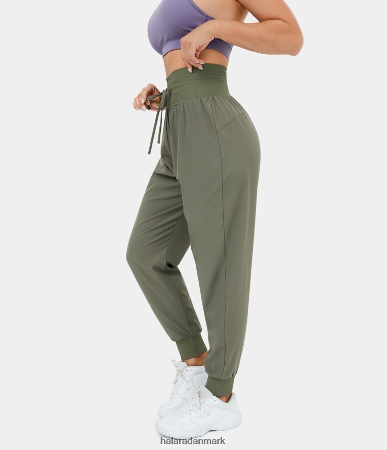 aktivt tøj dk Halara Kvinder højtaljede, brede taljebånd med ribstrikkede løbebukser agave grøn TH606J75
