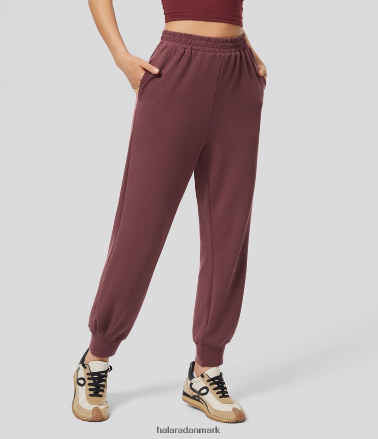 aktivt tøj dk Halara Kvinder højtaljede, flettede sidelomme afslappede joggers okseblodsrød TH606J50