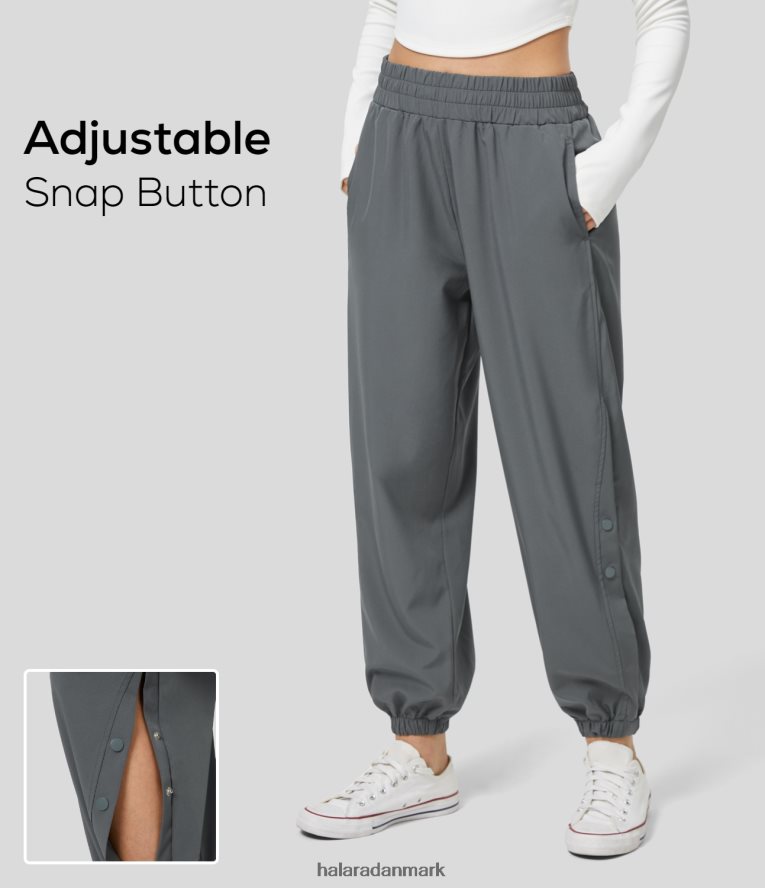 aktivt tøj dk Halara Kvinder højtaljede sidelomme med flettet knap udskårne afslappede joggers grå TH606J87