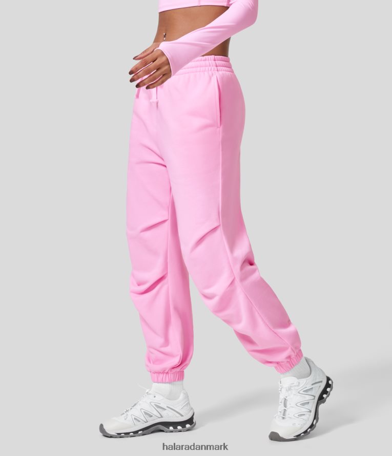 aktivt tøj dk Halara Kvinder lav talje snøre i sidelomme, rynket lounge-joggers i bomuld pink blød frosting TH606J82