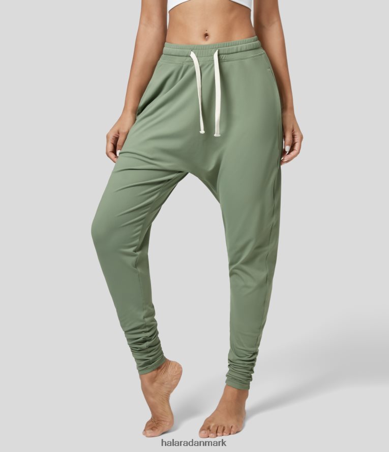 aktivt tøj dk Halara Kvinder mellemhøj løbesko i sidelomme afslappede harem joggers græs lysegrøn TH606J61