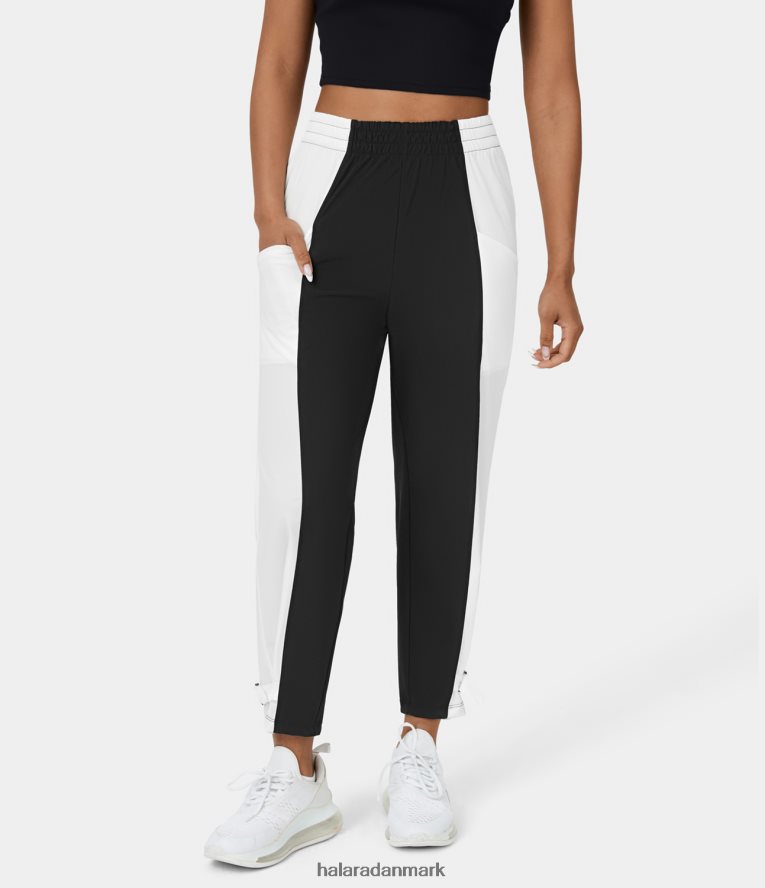 aktivt tøj dk Halara Kvinder mellemhøj sidelomme justerbar søm farveblok løbejoggers sort TH606J64