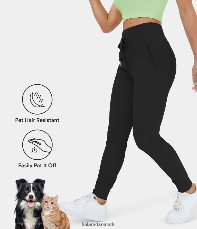 aktivt tøj dk Halara Kvinder pattoff flow kæledyrshår-resistente højtaljede løbesnor i sidelomme almindelige joggere i fuld længde sort TH606J21