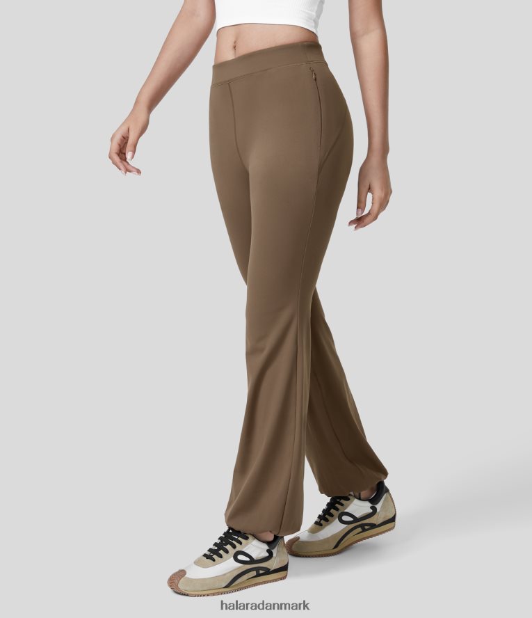 aktivt tøj dk Halara Kvinder softlyzero eco mellemhøjde yoga joggers med lynlås i siden rødbrun TH606J94