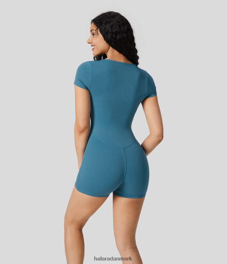 aktivt tøj dk Halara Kvinder firkantet hals aftagelige skåle skinny yoga jumpsuit lærkespore TH606J2102