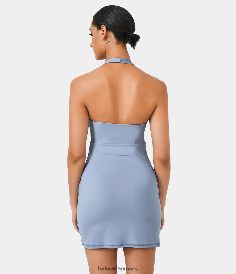 aktivt tøj dk Halara Kvinder grime, rygløs lomme splitsøm mini yoga aktiv kjole lys babyblå TH606J914