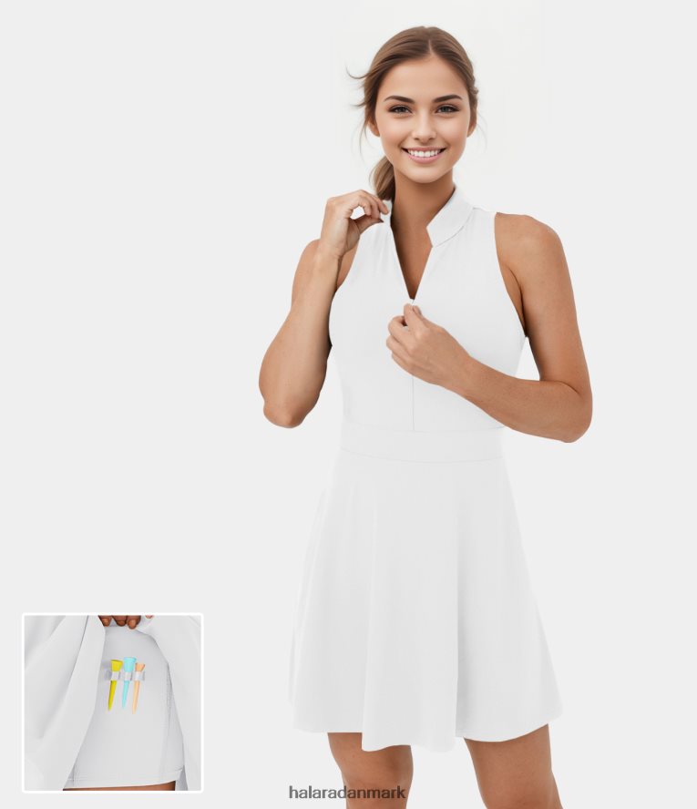 aktivt tøj dk Halara Kvinder halv lynlås rygløs racerbagsidelomme 2-i-1 golfkjole-golf-tee-lomme hvid TH606J921