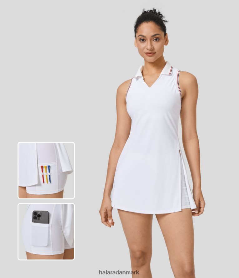 aktivt tøj dk Halara Kvinder krave opdelt 2-delt lomme cool touch minigolf aktiv kjole-golf tee-lomme frost hvid TH606J864