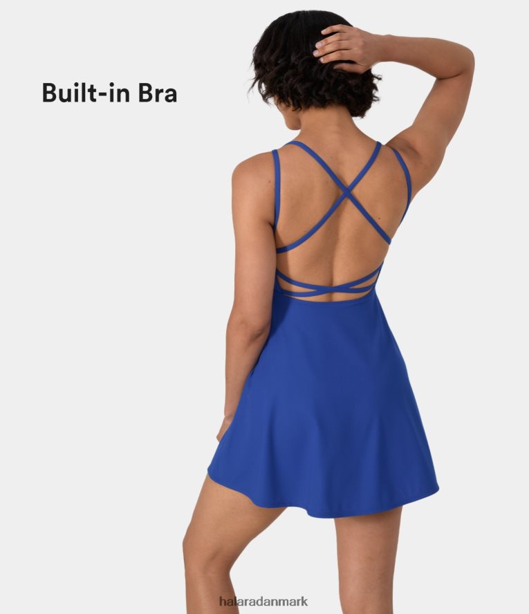 aktivt tøj dk Halara Kvinder på kryds og tværs med rygfri flare mini slip dance aktiv kjole aster blå TH606J786