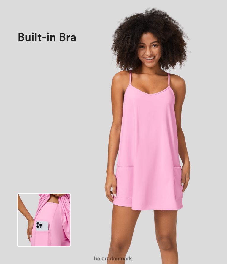 aktivt tøj dk Halara Kvinder racerback indbygget bh sidelomme 2-delt mini slip yoga aktiv kjole næsegrus TH606J815