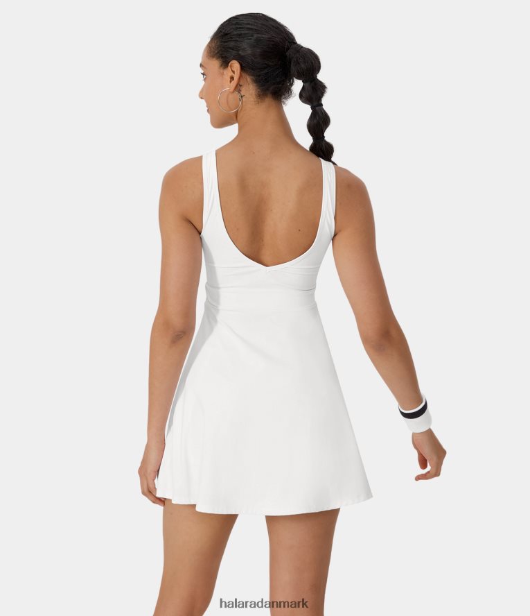 aktivt tøj dk Halara Kvinder rygfri flare 2-delt lomme mini tennis aktiv kjole hvid TH606J917