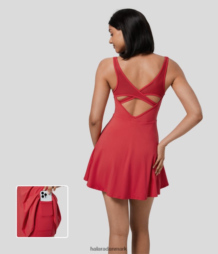 aktivt tøj dk Halara Kvinder rygfri kontrast mesh 2-i-1 lomme mini dans aktiv kjole salsa TH606J879