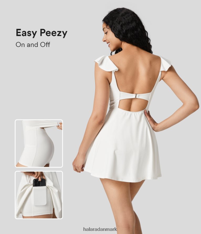 aktivt tøj dk Halara Kvinder rygfri udskåret 2-i-1 lomme flare mini dance aktiv kjole-easy peezy edition hvid TH606J797