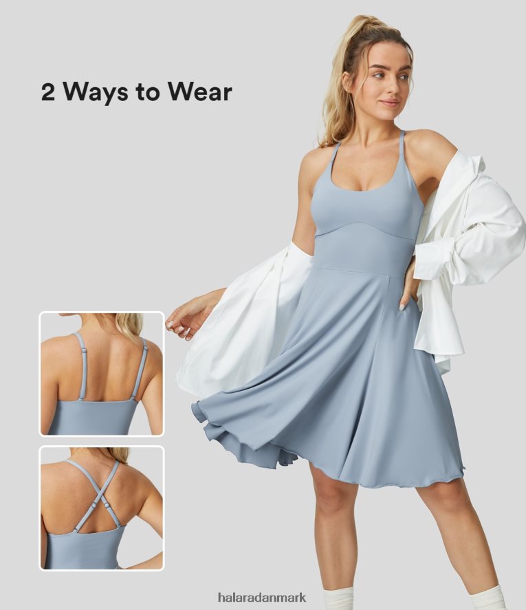aktivt tøj dk Halara Kvinder rygløs justerbar og aftagelig rem cool touch slip dance aktiv kjole blå tåge TH606J861