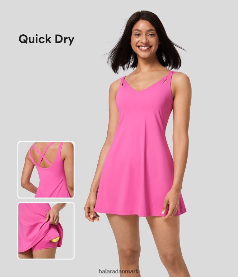 aktivt tøj dk Halara Kvinder rygløs på kryds og tværs 2-i-1 sidelomme hurtigtørrende mini slip tennis aktiv kjole lækker pudderrosa TH606J894