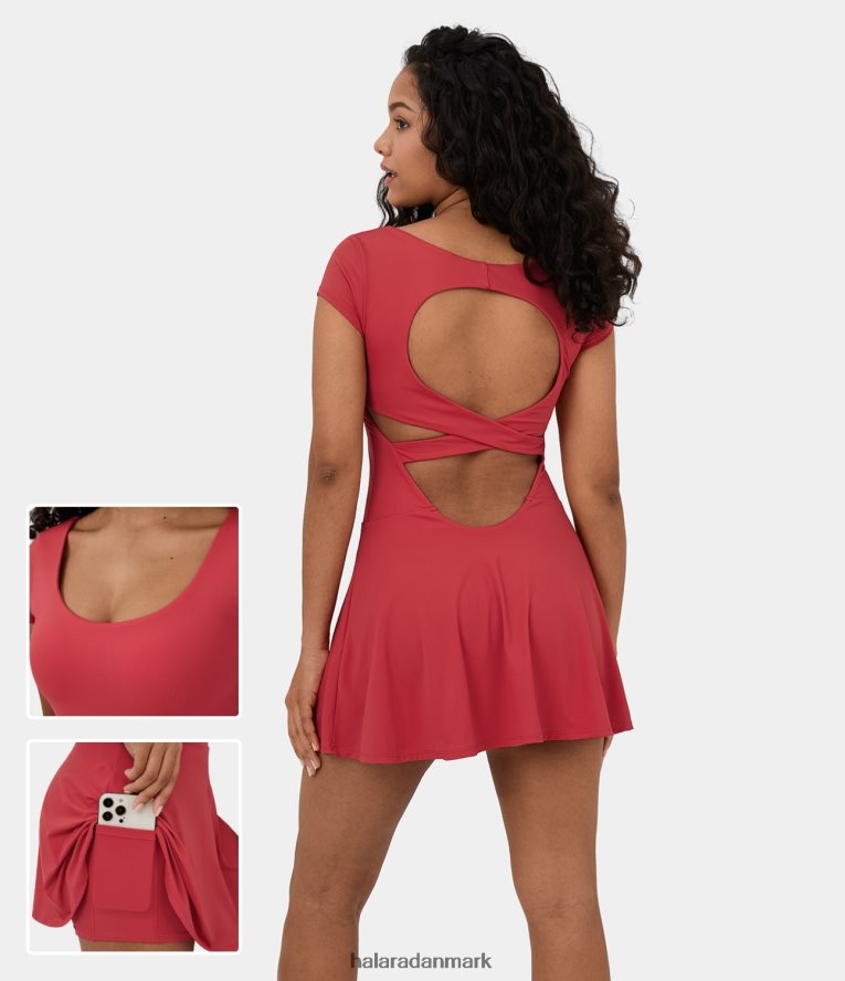 aktivt tøj dk Halara Kvinder rygløs på kryds og tværs 2-i-1 sidelomme mini pickleball aktiv kjole salsa TH606J841
