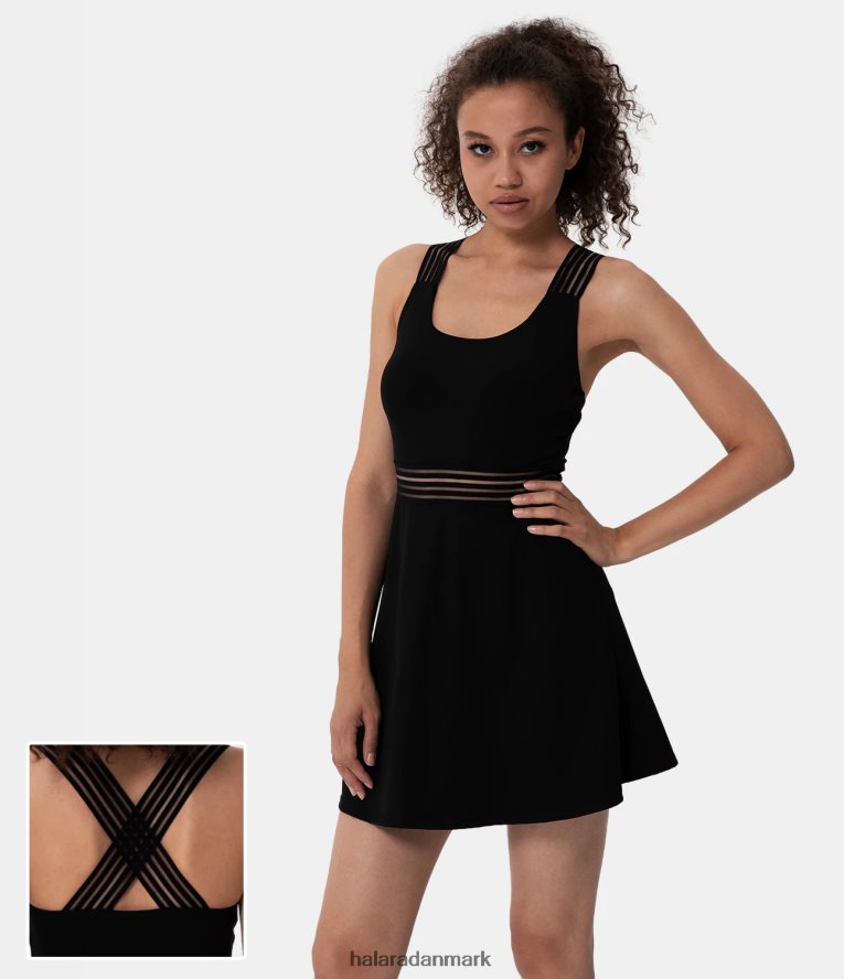 aktivt tøj dk Halara Kvinder rygløs på kryds og tværs kontrast mesh mini yoga aktiv kjole sort TH606J936
