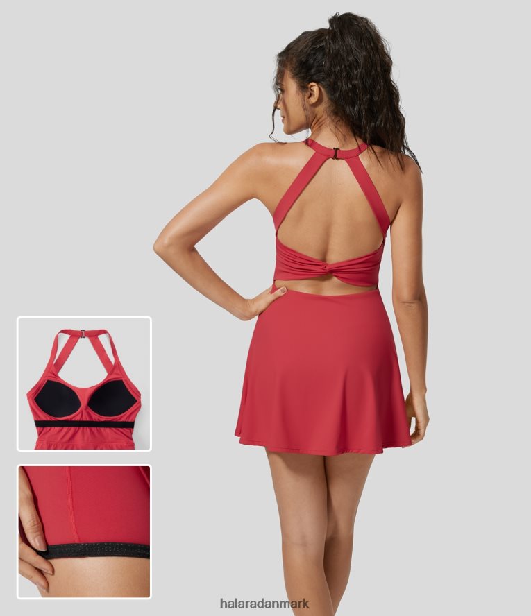 aktivt tøj dk Halara Kvinder rygløs snoet 2-i-1 sidelomme med flare mini tennis aktiv kjole salsa TH606J965