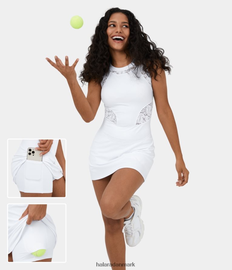 aktivt tøj dk Halara Kvinder softlyzero luftig kontrast blonde 2-delt lomme bodycon mini cool touch tennis aktiv kjole hvid TH606J957