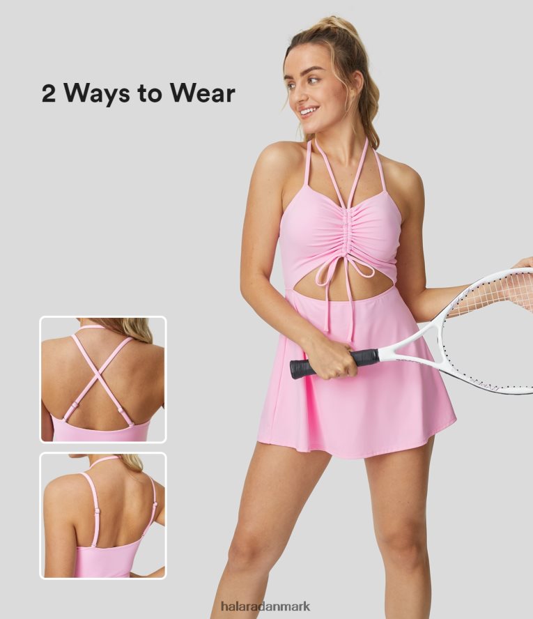aktivt tøj dk Halara Kvinder softlyzero luftig løbesnor rygløs på kryds og tværs 2-delt lomme cool touch mini slip tennis aktiv kjole næsegrus TH606J962
