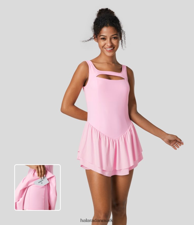 aktivt tøj dk Halara Kvinder softlyzero luftig rygløs 2-i-1 lomme lagdelt flæse cool touch micro mini yoga aktiv kjole næsegrus TH606J862
