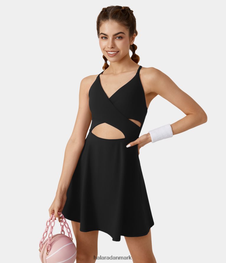 aktivt tøj dk Halara Kvinder softlyzero plys crossover rygløs 2-delt lomme slip dance aktiv kjole sort TH606J870