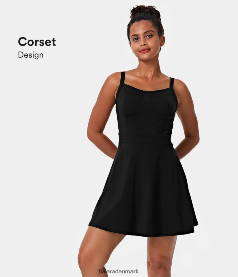 aktivt tøj dk Halara Kvinder softlyzero plys, rygløst korset mini slip pickleball aktiv kjole sort TH606J934